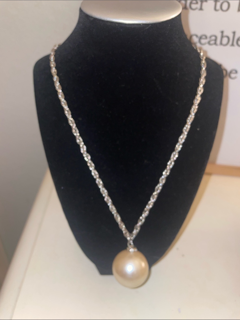 Classic Large Pearl Pendant Necklace - Cream Pearl on Silver Chain
